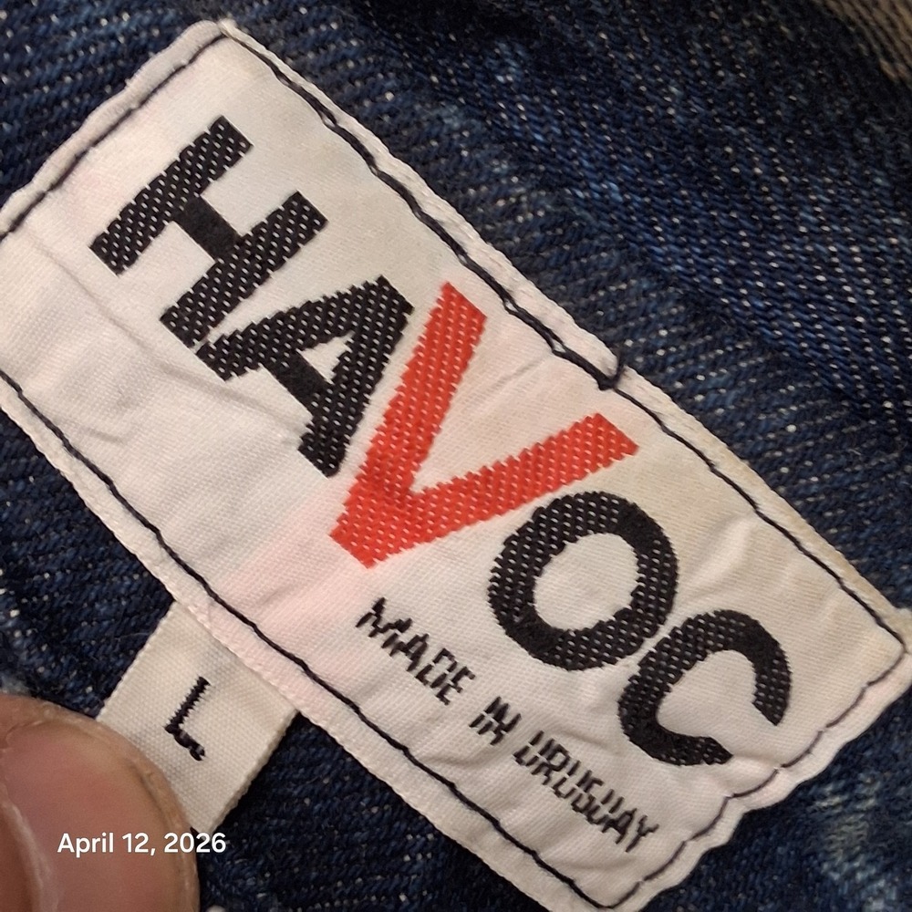 Vintage HAVOC Western Fringe Acid Wash Denim Jacket Womens Size Large 80s BOHO - Picture 7 of 11